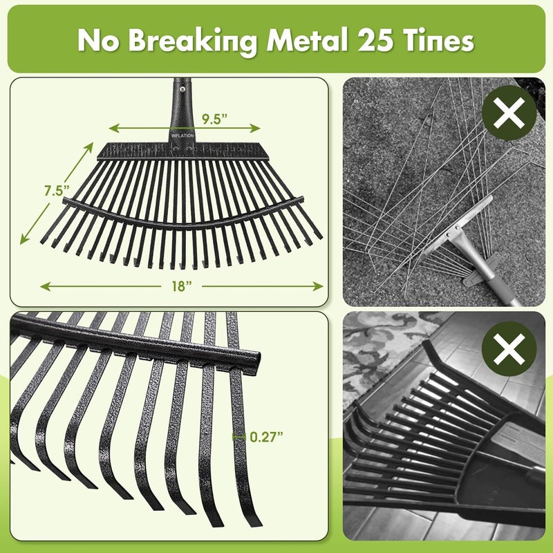 INFLATION Garden Rake for Leaves Heavy Duty Women Men Grandpas for Lawns,79” Length 18” Width Adjustable 25 Tines Sturdy Metal Yard Leaf Rakes with Non-Slip Comfortable Smooth Long Handle - Image 2